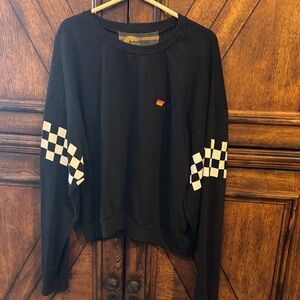 Aviator Nation Black Cropped Checkered Sweatshirt L